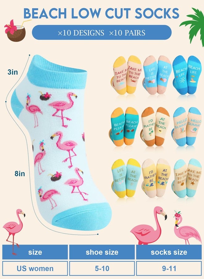 Cozypower 10 Pairs Funny Ankle Socks for Women Flamingo Beach Low Cut Cotton Mini Crew Sock for Animal Lover Christmas Gifts(Beach) - Image 2